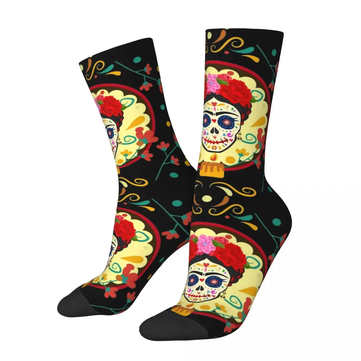 Casual Frida Skull Soccer Socks Day Of Dead Polyester Middle Tube Socks for Unisex Non-slip