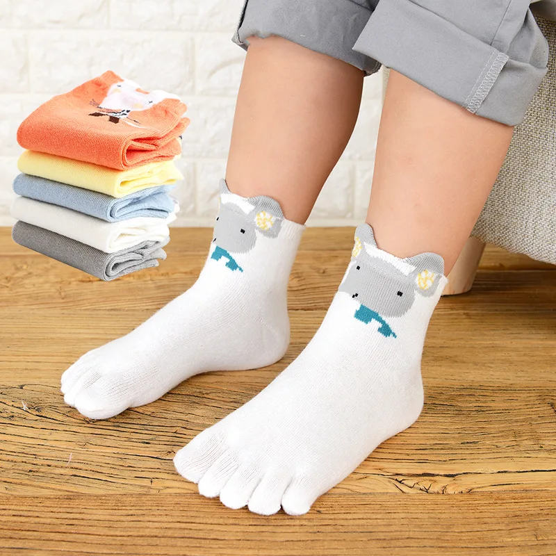 5 Pairs Children Cute Socks with Toes Soft Pure Cotton Cartoon 3D Animal Sock Baby Boy Girl Spring Autumn Short Socks 5 Fingers