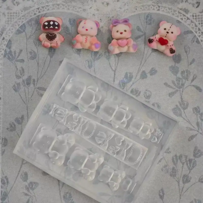 Moule à ongles en Silicone 3D de qualité supérieure, conception d'ours à nœud crème, parfait pour l'art des ongles et le manucure à faire soi-même