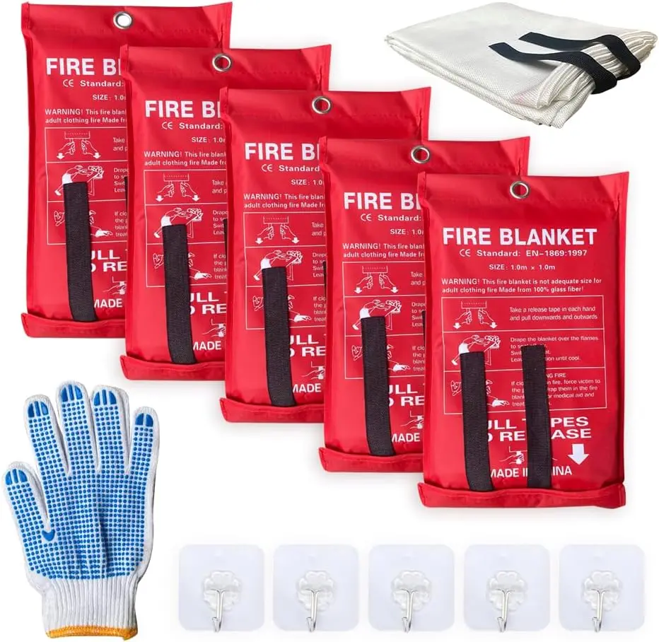 

5-Pack Fire Blanket, 39.9x39.3 Inch Fiberglass Emergency Flame Retardant for Kitchen, Car, Office Safety