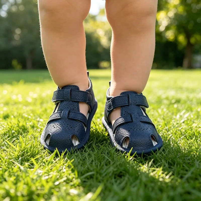 Anti-Slip Breathable Baby Soft-Sole Learning Sandals Summer Magic Tape Covered Boys & Girls Sandals for Easy Wear