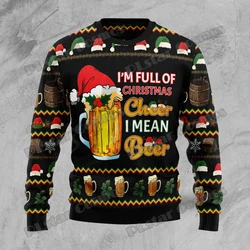 PLstar Cosmos-Men's Christmas Cheer Beer 3D Impresso Camisola Feia de Natal, Unisex Casual Malhas Quentes, Inverno Pullover, MY21