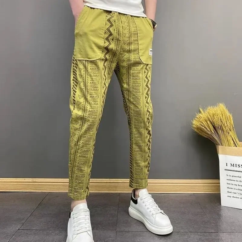 

GELITAYIN Casual Pants Man Pocket Striped Cropped Trousers Men Regular Fit High Quality New In Classic Streetwear Luxury Vintage