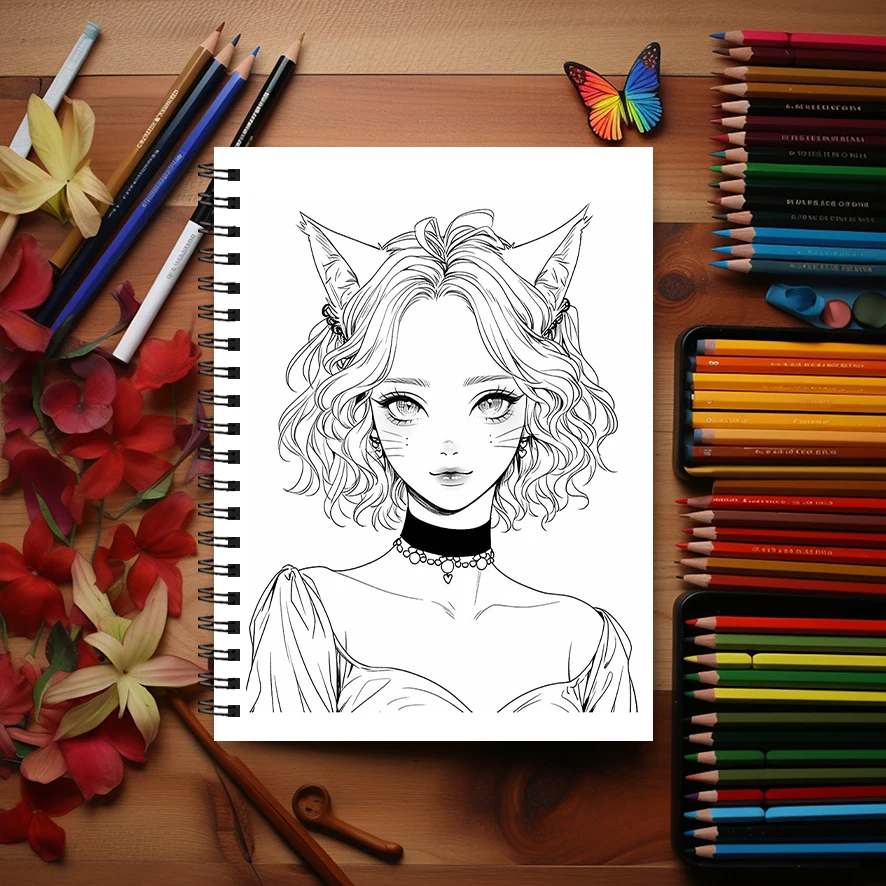 Anime Divas Adult Coloring Book - 8.3x 11.2 Inch 22 Page Coloring Book - Helps Reduce Stress and Ease Emotions