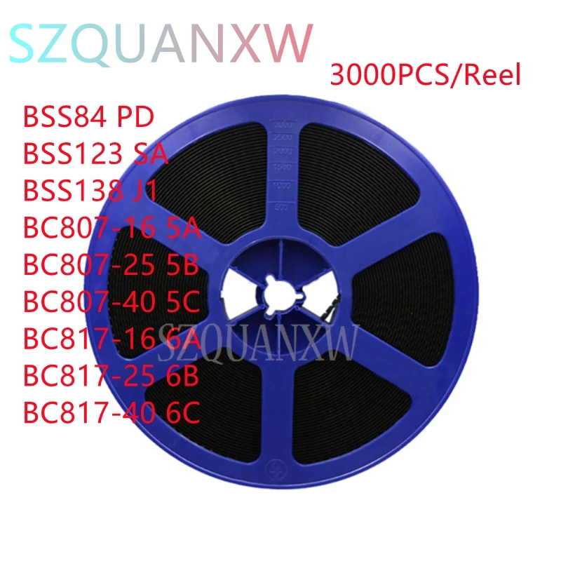 

3000pcs/Reel BSS84 PD BSS123 SA BSS138 J1 BC807-16 5A BC807-25 5B BC807-40 5C BC817-16 6A BC817-25 6B BC817-40 6C SOT-23