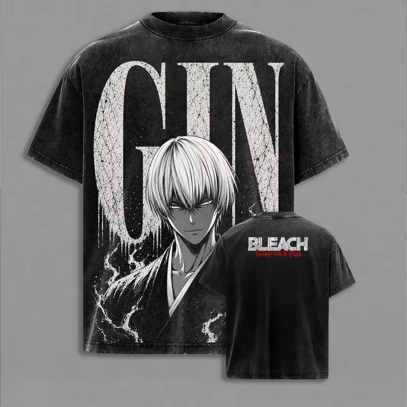 Japan Anime BLEACH Ulquiorra Cifer Graphic Print T-shirt Men Women Retro Washed Short Sleeve Cotton Oversized Top Summer New Tee