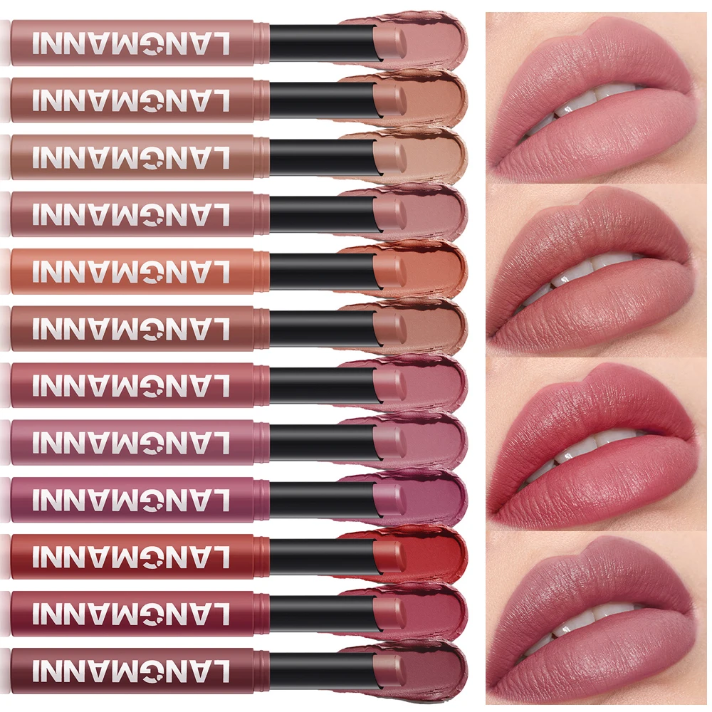 12 Colors Matte Lipstick Pen Waterproof Nude Lip Gloss Makeup Long Lasting Non-stick Cup Sexy Women Velvet Red Lip Tint Cosmetic