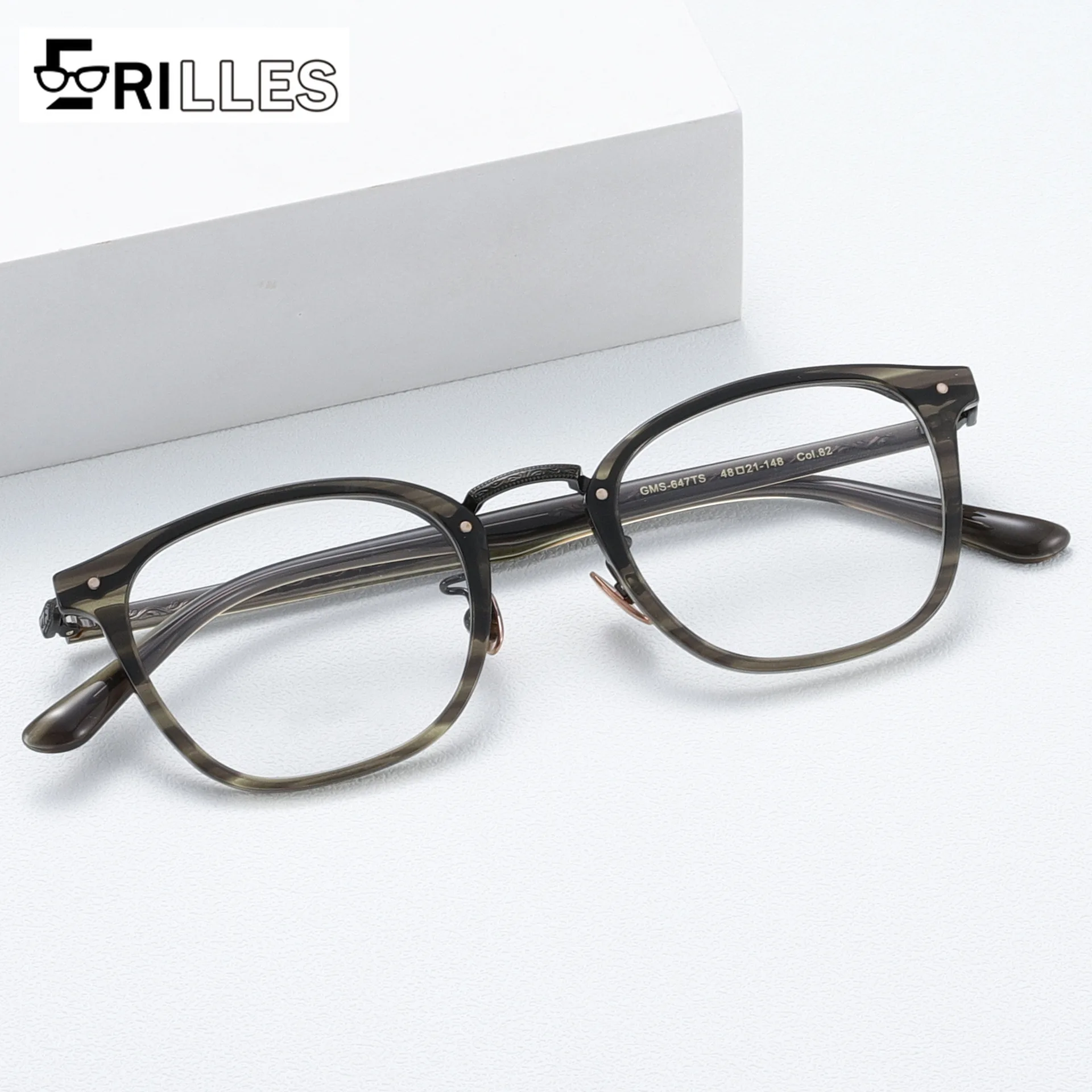 

Pure Titanium Filigree Glasses, Square Full Frame W/Artistic Carvings - 18g Lightweight Literary Accessory for Minimalist Style