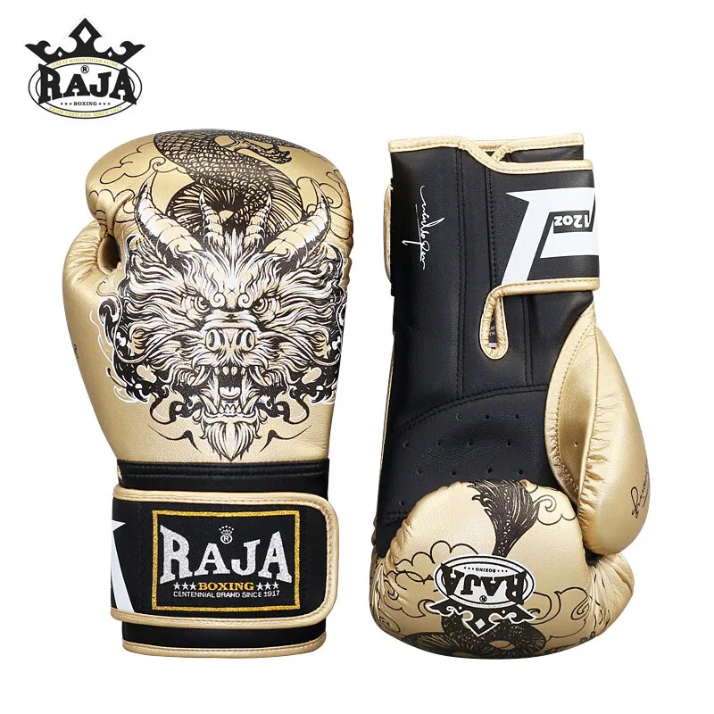 Raja Boxing Gloves Adult Professional Microfiber Golden Dragon Maui Thai Kickboxing MMA Sparring Punching Bag Training Gear Mitt