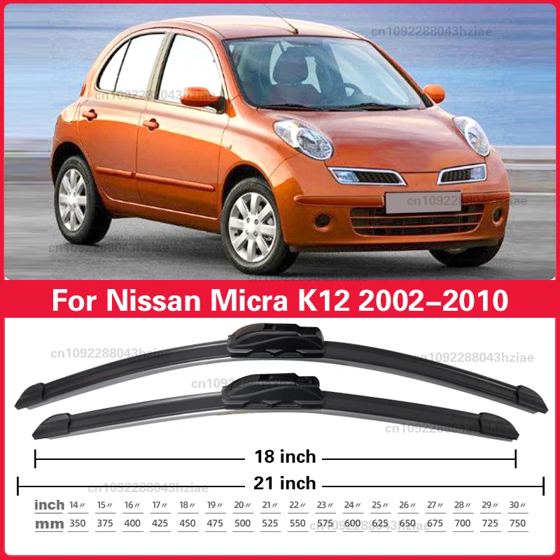 Para Nissan Micra K12 2002-2010 limpiaparabrisas de coche tipo U limpiaparabrisas de goma suave sin hueso limpiaparabrisas automotriz duradero silencioso 21 "+ 18"