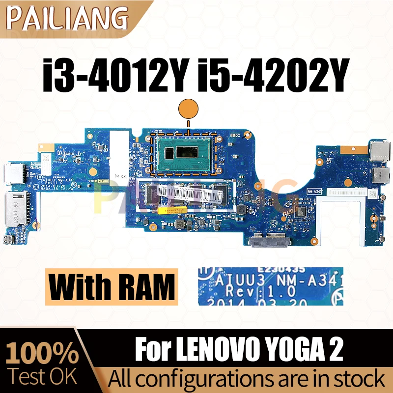 

For LENOVO Y0GA 2 Notebook Mainboard i3-4012Y i5-4202Y With RAM 5B20G04873ZZ 5B20G04867ZZ Laptop Motherboard Full Tested