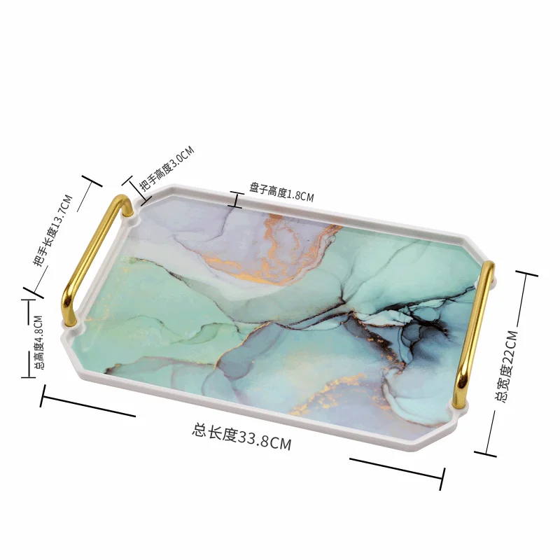 European Imitation Porcelain Storage Tray Marbled Square Tea Tray Jewelry Cosmetics Water Cup Food Storage Home Decoration New