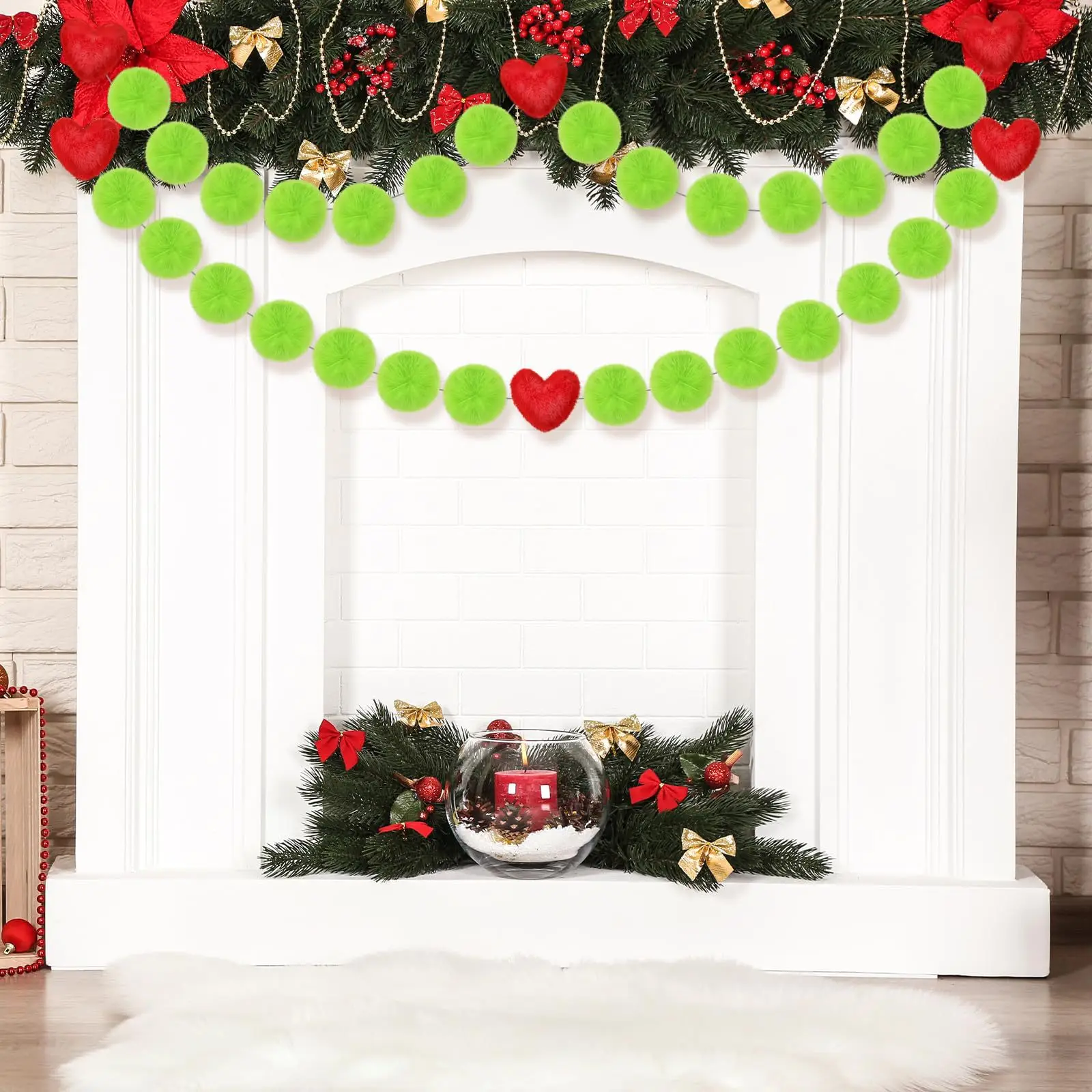 30 pc Christmas Green plush ball love Shiny Garland With Christmas Tree Garland For Home Decor Festival and New Year decorations