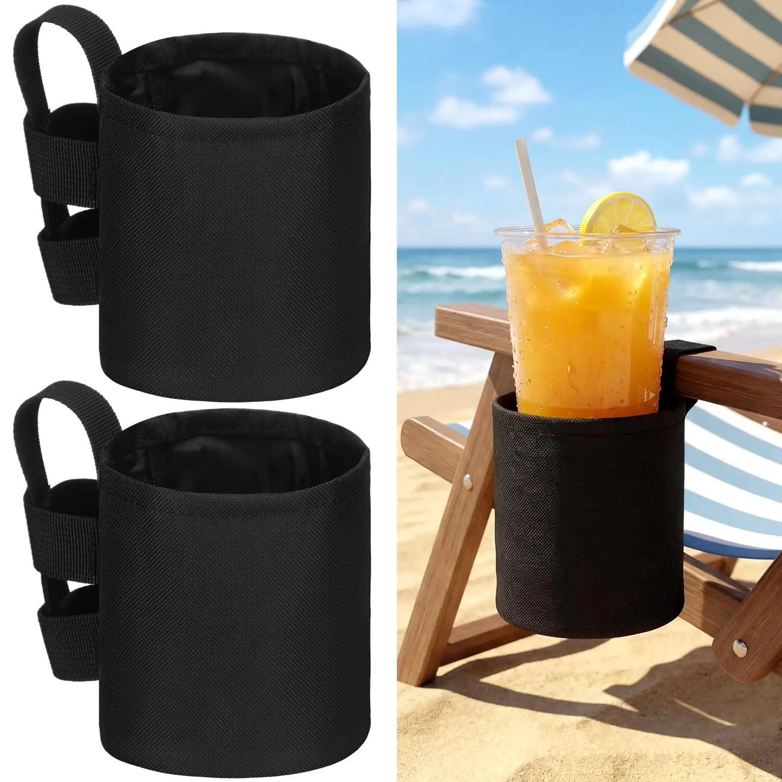 Beach Chair Cup Holder, Outdoor Camping Chair Drink Storage Bag, Portable Side Beverage Holder Pouch for Picnic Travel