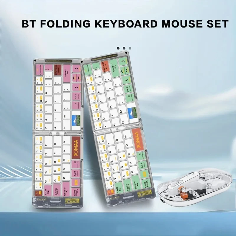 

Портативная беспроводная прозрачная клавиатура и мышь 2,4G Bluetooth, комбинированная перезаряжаемая складная клавиатура с бесшумной мышью 2400 точек на дюйм