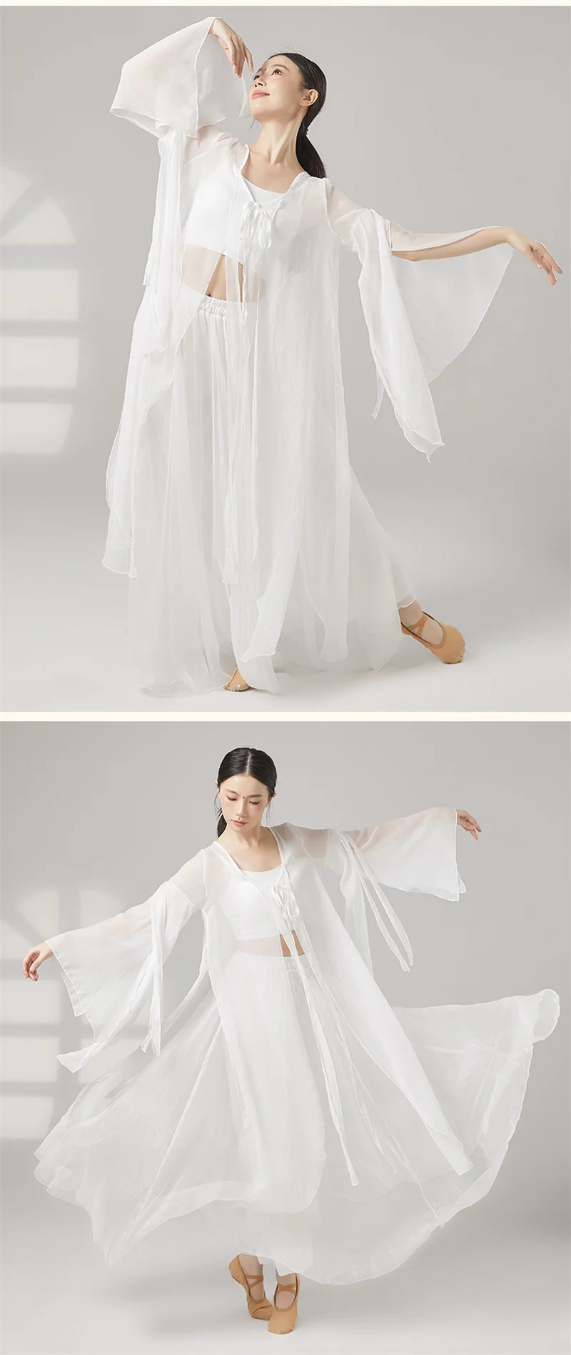 Damen Chiffon-Tanzoberteil für klassischen Tanz, langärmlig, fließend, Vintage-Performance-Kostüm für Erwachsene, Ballett – Detail 3