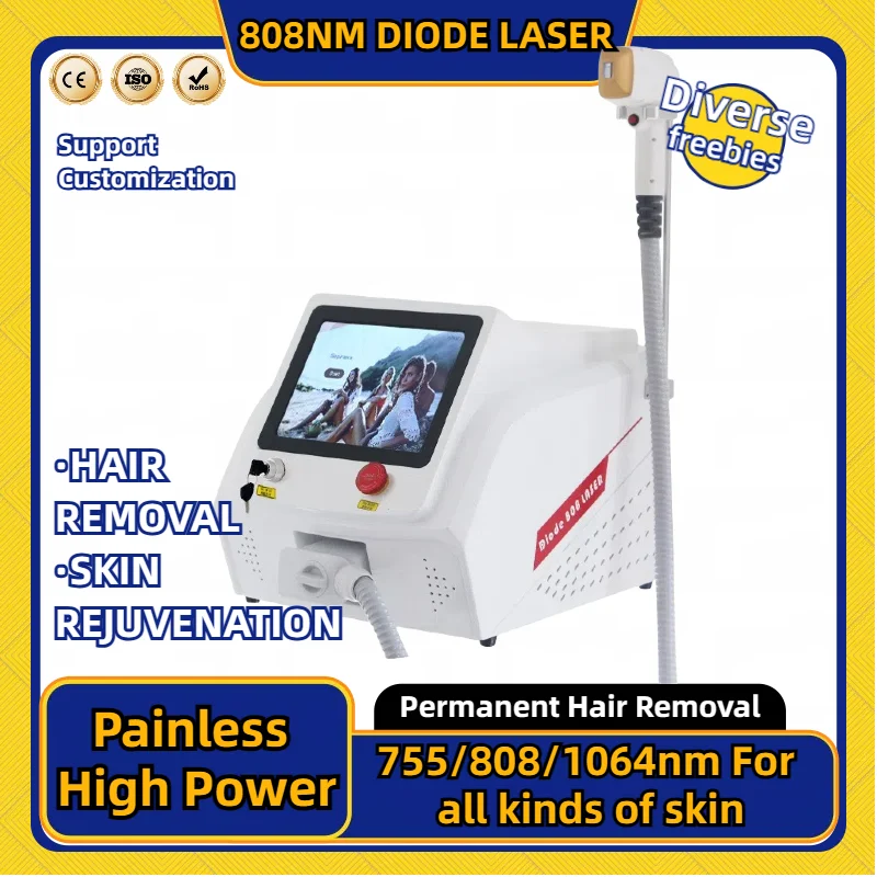 

808NM Portable Diode Laser 755nm 808nm 1064nm 3 Wavelength Hair Removal Machine Cooling Head Painless Professional Epilator CE