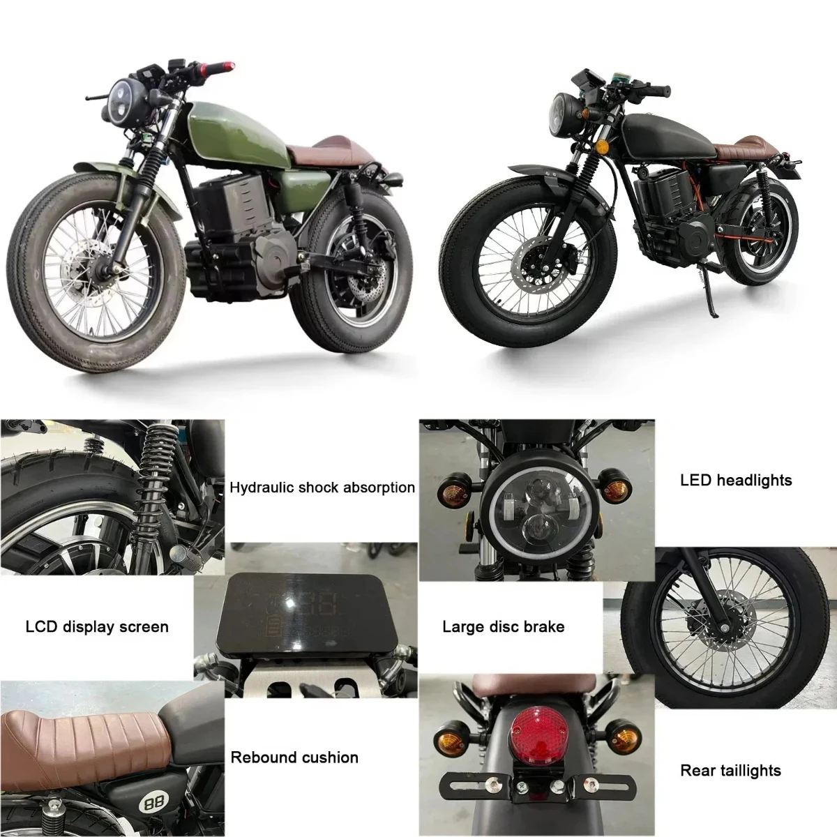 

Электрический мотоцикл STROVAN Super Power 2000W Cafe Racer с увеличенным запасом хода, ретро-дизайн