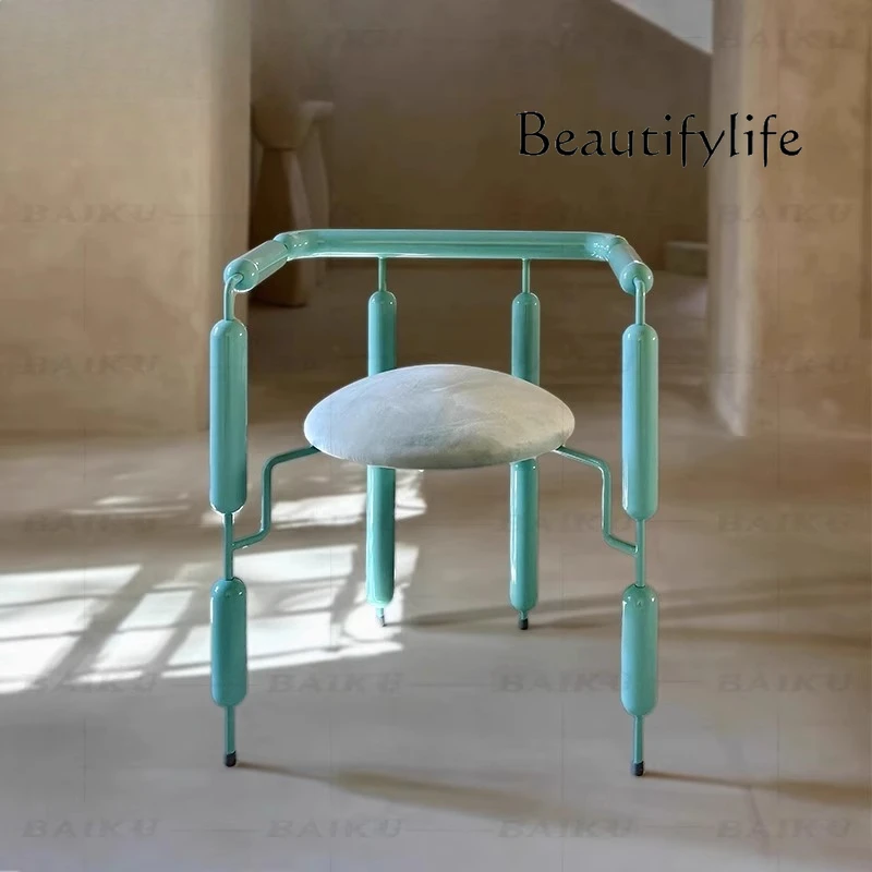 

Modern creative stainless steel armchair Nordic design restaurant color scheme steel dining chair