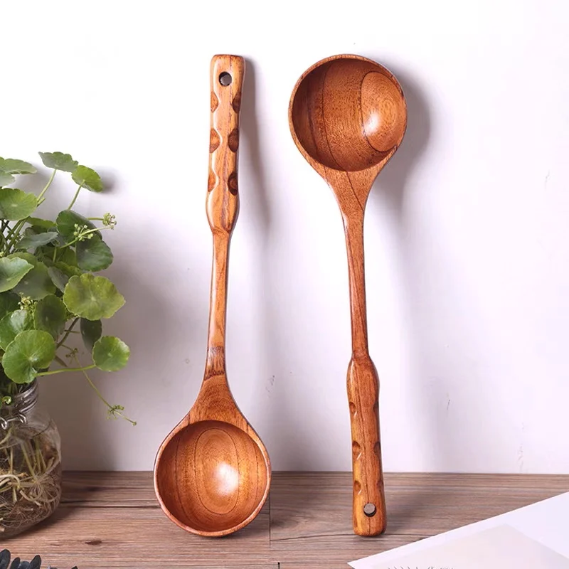 Wooden Spatula Set for Non-Stick Pans, Heat-Resistant Long Handle Utensils - Cooking Turner, Rice & Soup Spoon