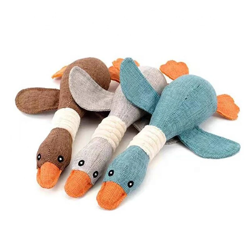 Giocattolo da masticare per animali domestici anatra tricolore suono puzzle training peluche, resistente a mordere, digrignare i denti e pulire i