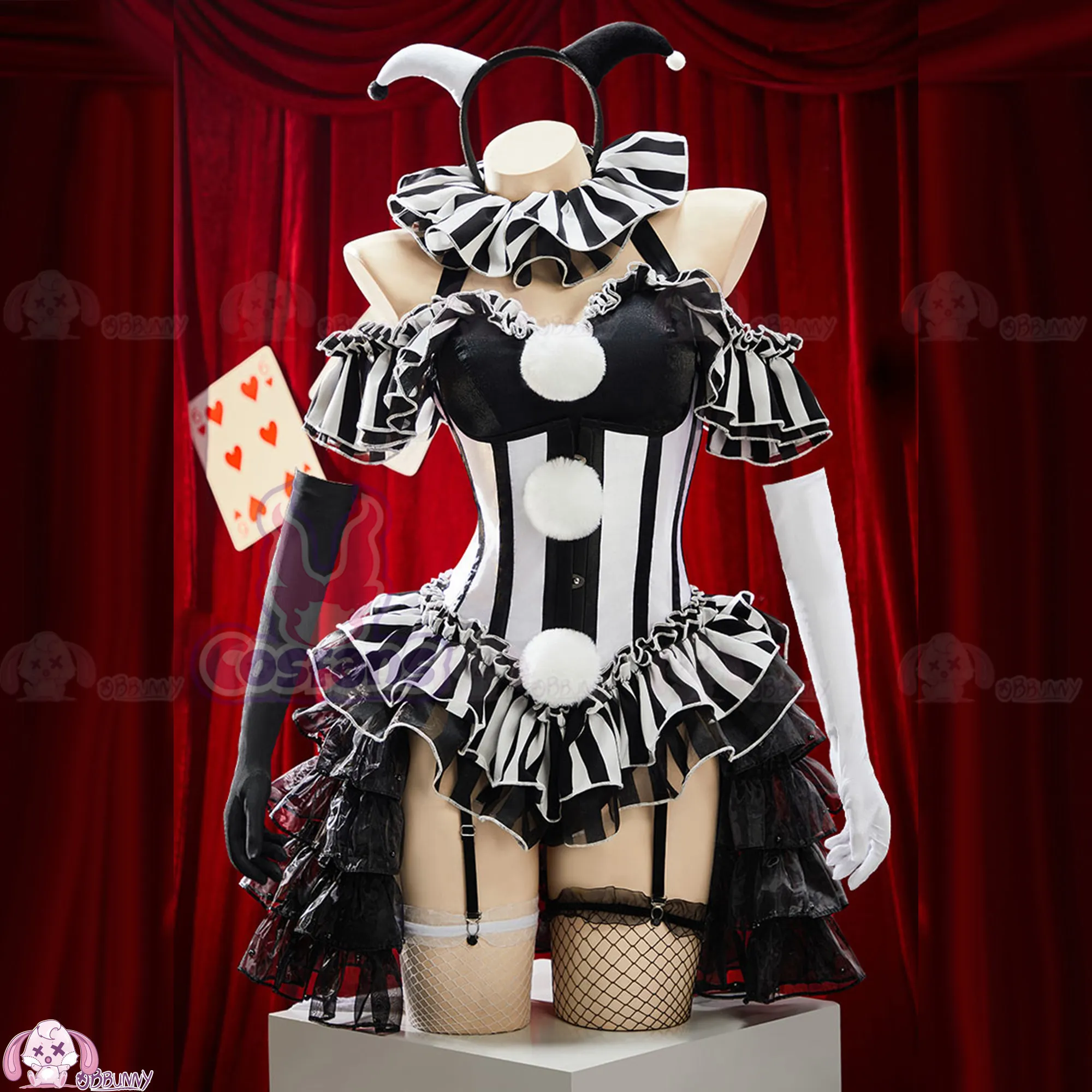 Striped Clown Cosplay Costume  Horror Gothic Corset Skirt Set Unique Design Waist Cincher Mini Dress for Women Clown Joker Dress view 2