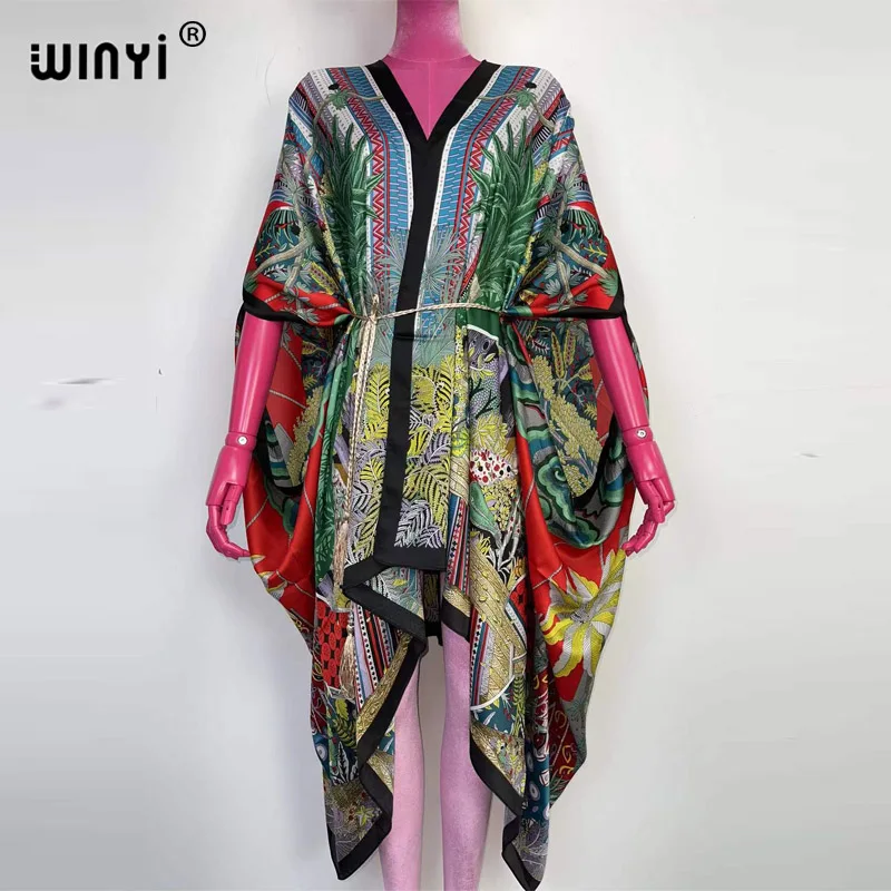 

2022 WINYI summer kimono Women Cardigan stitch coat Cocktail sexcy Boho Beach Cover up Robe African Holiday long Sleeve Robe