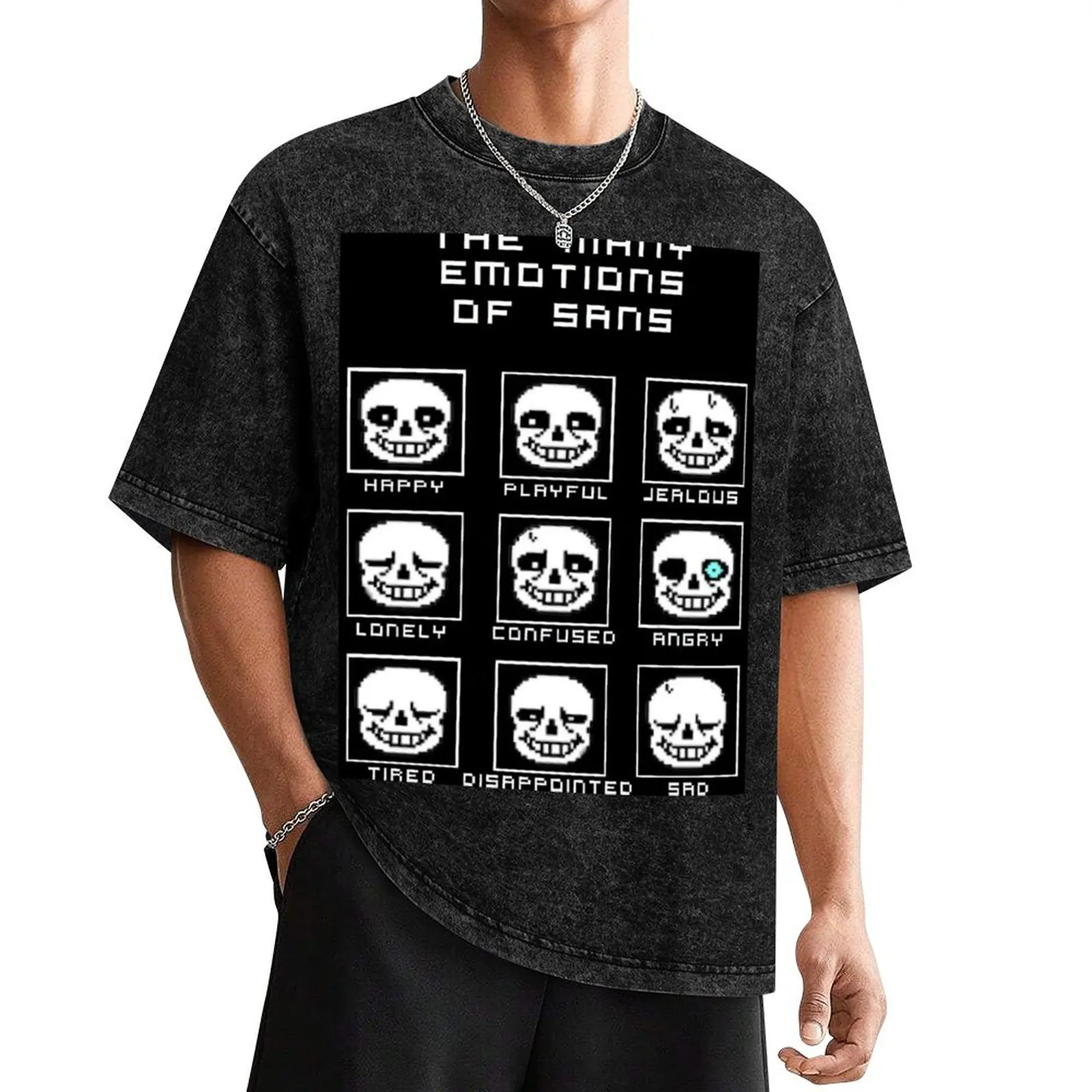 The Many Emotions Of Sans - Undertale T-Shirt cheap stuff oversized graphic tee plain black t shirts men