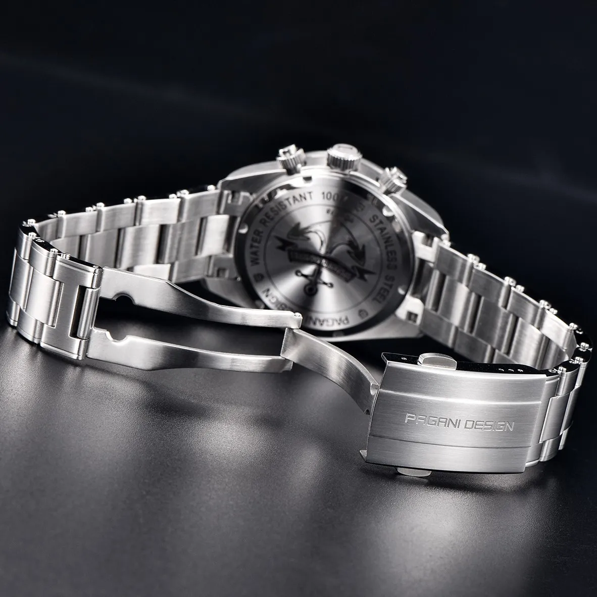 PAGANI DESIGN Quartz Sapphire Panda Dial Luxury Man watch Japan Movt Waterproof Steel Watch Luminous 500 Speedometer Chronograph
