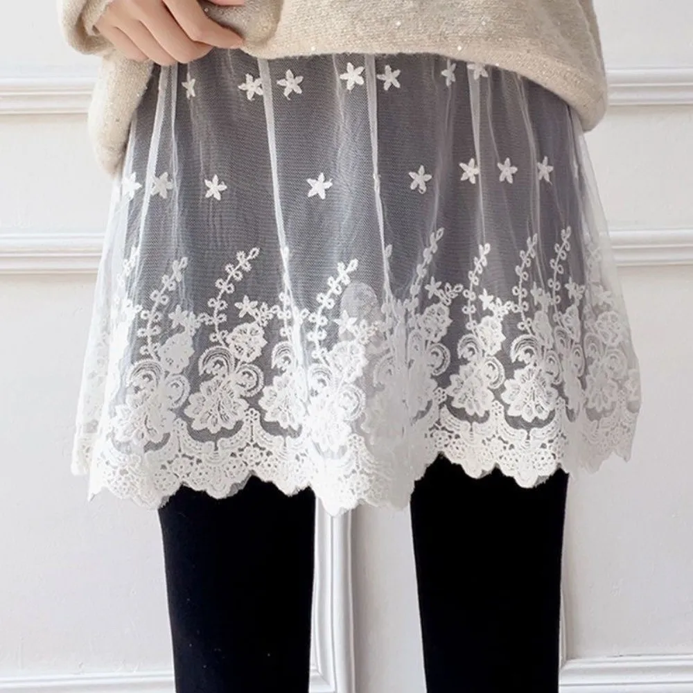 العصرية الدانتيل تقليم ضرطة الستار للنساء جميلة Y2K تنورة صغيرة زهرة التطريز تنوعا المئزر تنّورة ملفوفة بنطلون الديكور