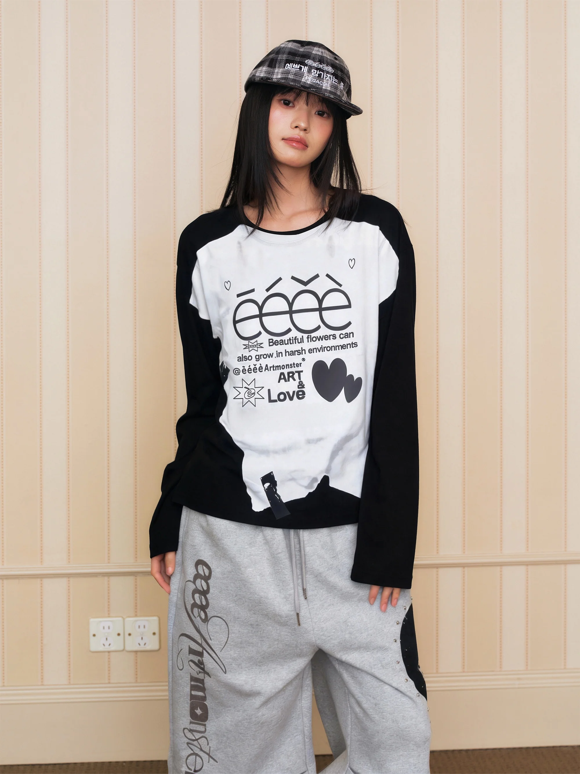 Loose Fit Long Sleeve T-Shirt Digital Print Punk Style round Neck Casual Basic Layering Shirt for Men And Women