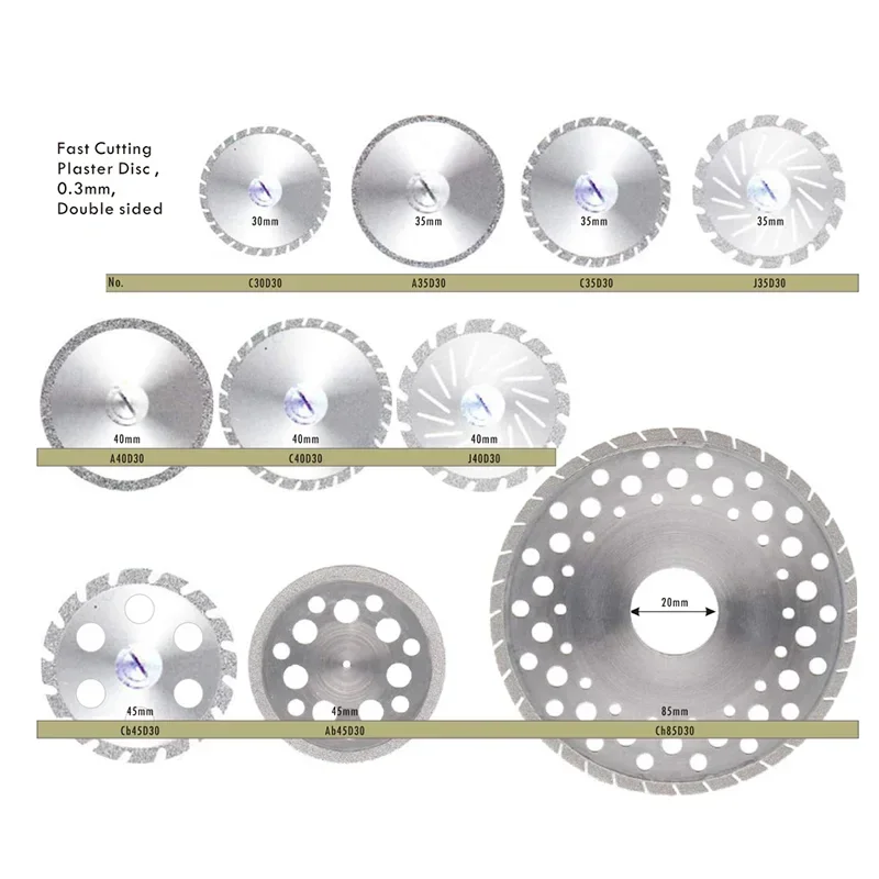 1 Piece Dental Diamond Disc Fast Cutting Plaster Disc 0.3mm 30-85mm Double Sided Dentistry Material Laboratory Polishing Tools