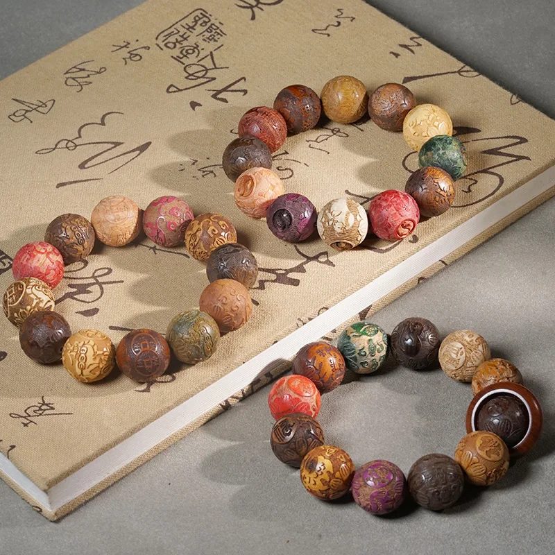 Ebenholz Fünf-Elemente Geschnitztes Perlenarmband Unisex Chinesischer Stil Gebetsperlen-Schmuck für Meditation Geschenke