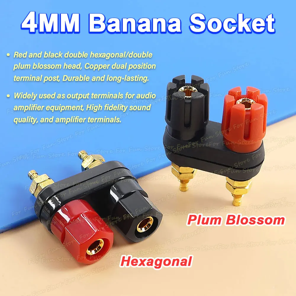 For Fun 1PC 4MM Banana Socket Red Black Double Hex/Plum Head Connector Amplifier Terminal Binding Post Banana Speaker Plug Jack