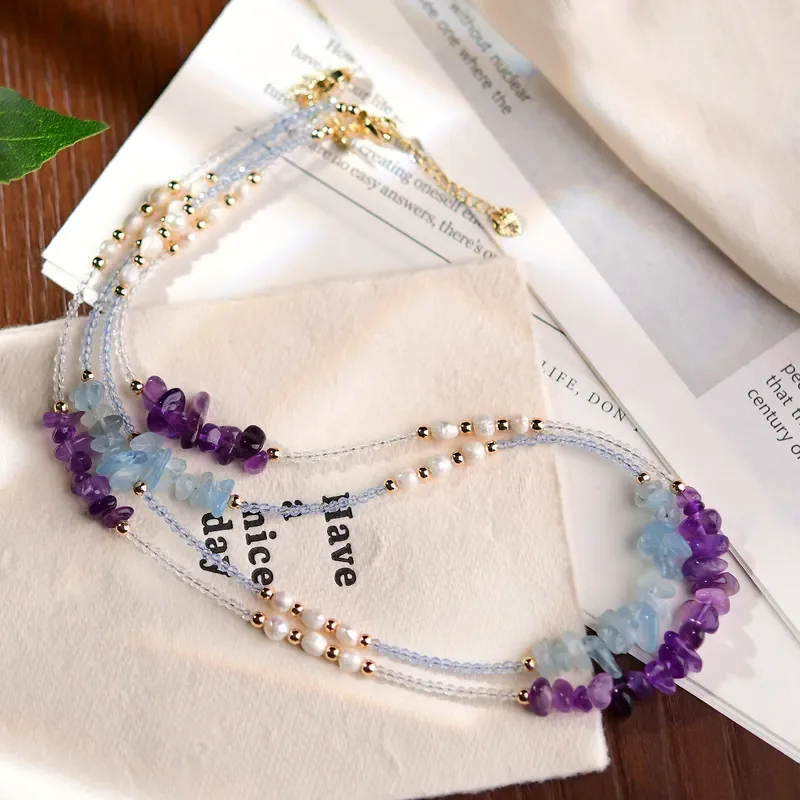 Pearl Necklace New Chinese Retro Purple Design Clavicle Chain Small Fragrance Adjustable Crystal Pendant Fresh and Sweet