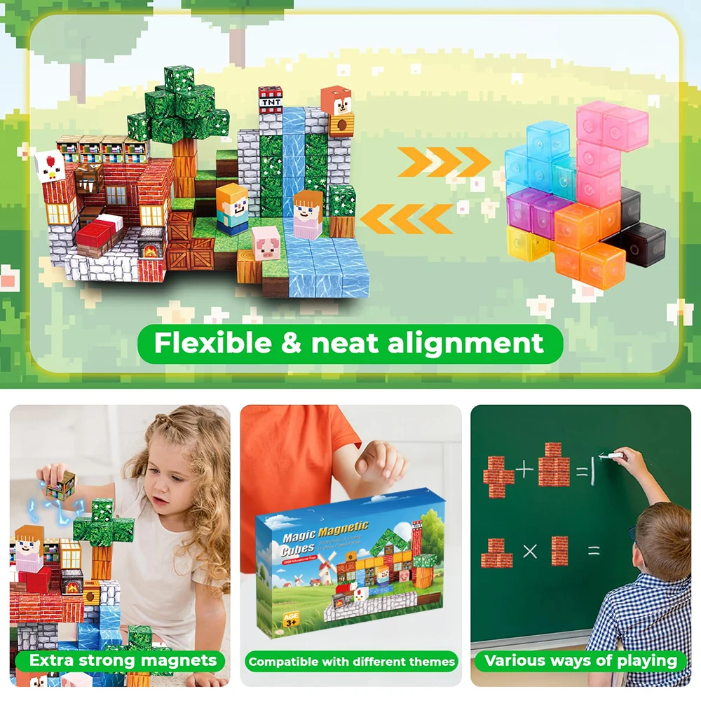 Cube de Construction magnétique, 200 pièces, jouets de Construction pour garçons et filles, jouet à empiler STEM Montessori, carreaux sensoriels