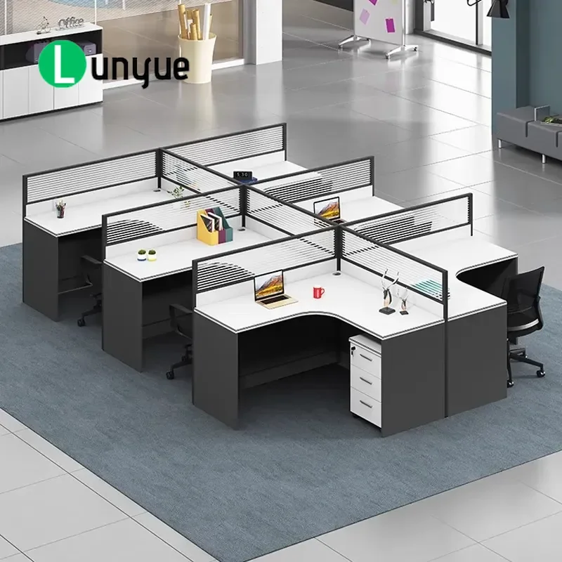 Modern Staff Desk with Screen Partition 2 4 6 Seater Office Workstation E0 Simple Desk and Chair Combo for Open Plan Office