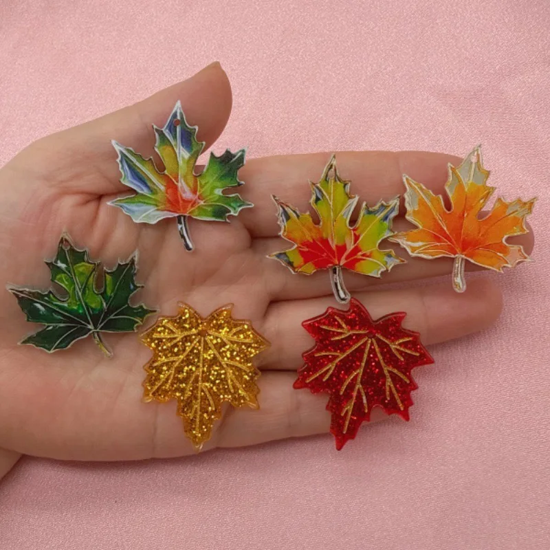 10pcs acrylic double-sided printed colorful maple leaf pendant DIY handmade jewelry pendant accessories