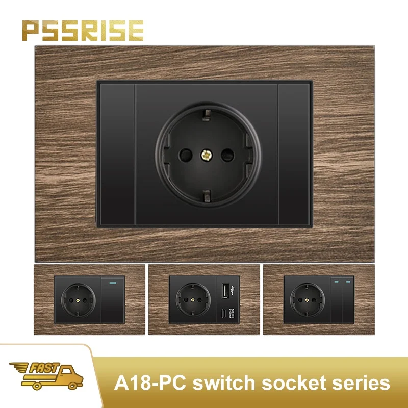 

PSSRISE Италия, ЕС, настенный выключатель с зарядным устройством USB Type-c 5 В, 2,1 А, панель под дерево, выключатель света, компьютер, телевизор, телефон, розетка