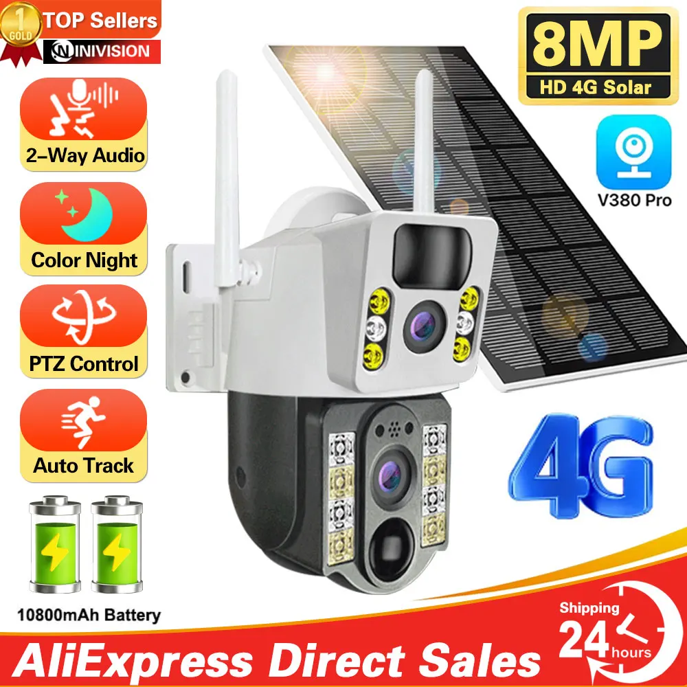 4K 8MP 4G SIM Card PTZ Color Night Vision Camera CCTV PIR Auto Tracking Dual Screen Outdoor 4G Surveillance PTZ Control Camera