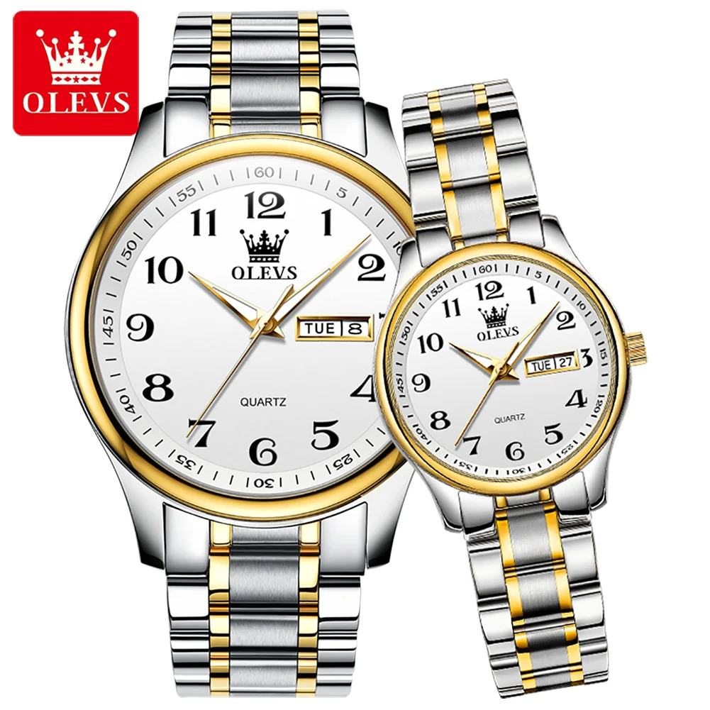 OLEVS 5567 Luxury Brand Couple Watches Fashion Casual Quartz Wristwatch For Men and Women Digital Dial Lover\'s Clock Set Gifts