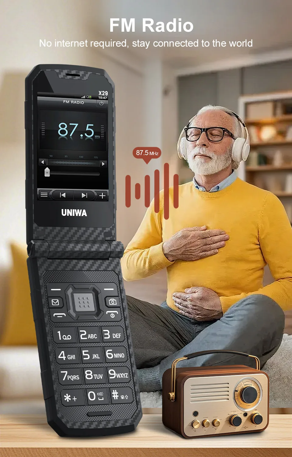 UNIWA X29 Old Man 2G Flip Mobile Phone GSM Senior Big Push Button Flip Phone Dual Sim FM Radio Russian Arabic Keyboard Cellphone