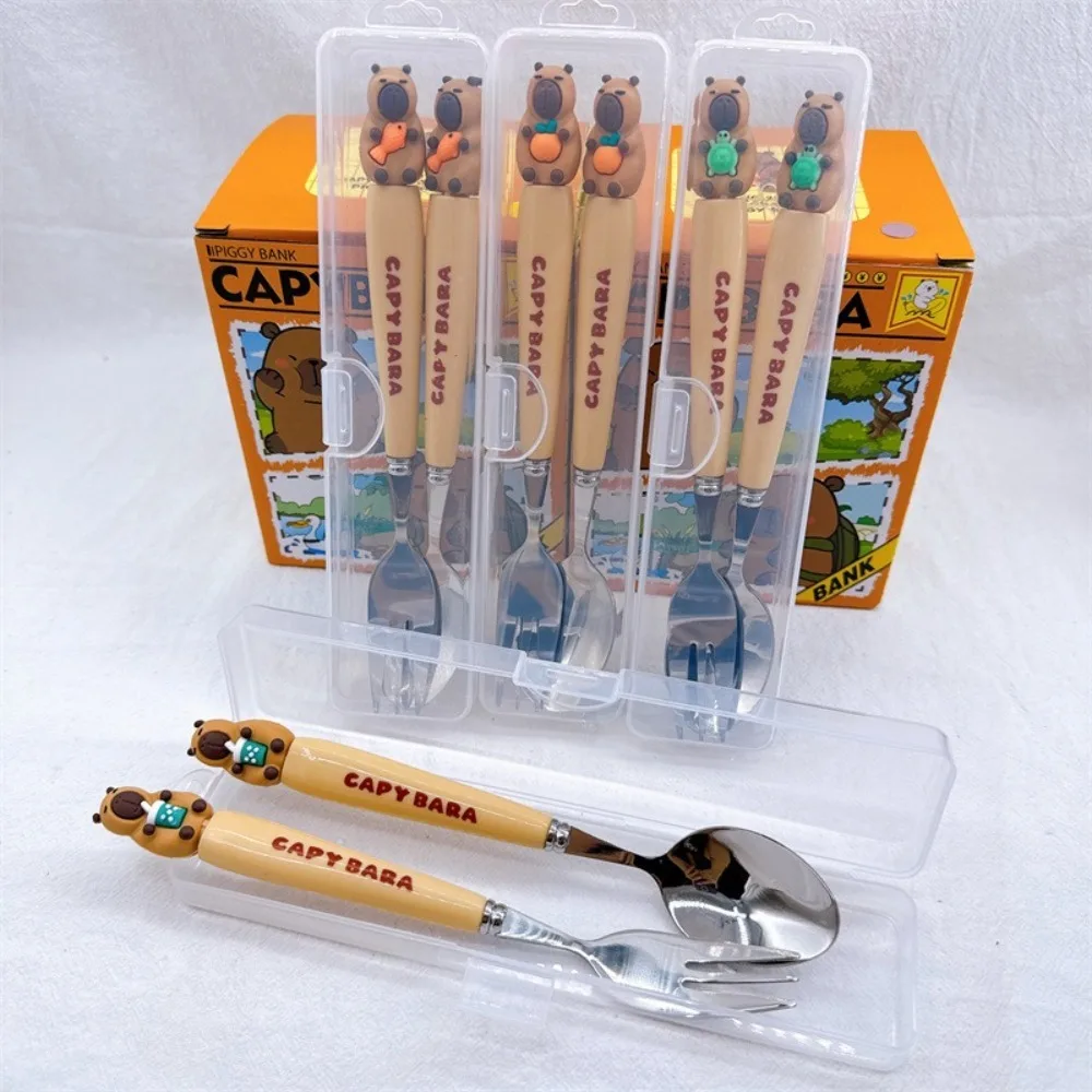 Capybara Cutlery Set Cartoon 304 Stainless Steel Fork Spoon Dinnerware Sets Travel Portable Kitchen Tableware