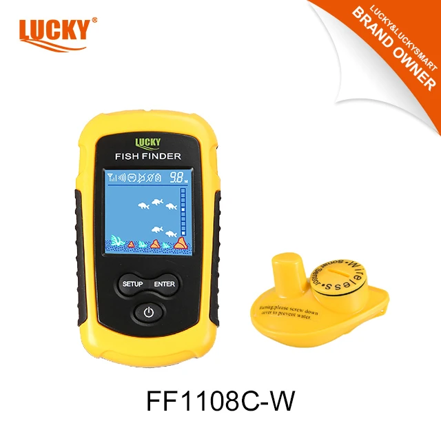 Lucky Sounder Fish Finder FF1108C-W شاشة مميزة ملونة مقاس 2 بوصة مع مستشعر لاسلكي من النوع W