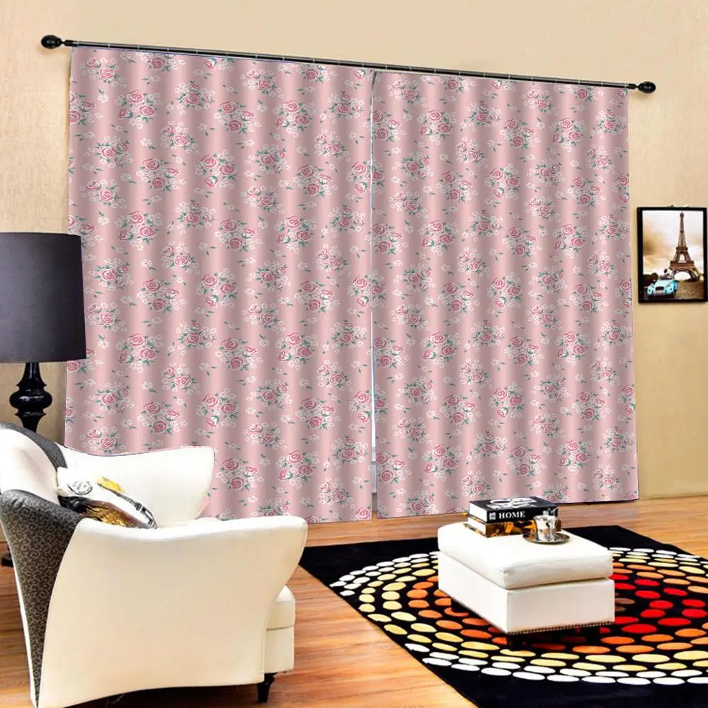 pink curtains fashion flower curtains Window Blackout Luxury 3D Curtains set For Bed room Living room Office