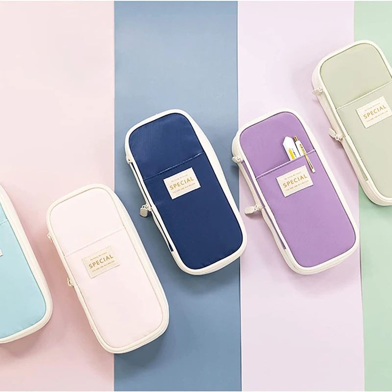 

Двухслойный пенал большой вместимости, милый пенал для детей, школьные канцелярские принадлежности, пенал в стиле каваи, цвет макарон, из эластичного холста