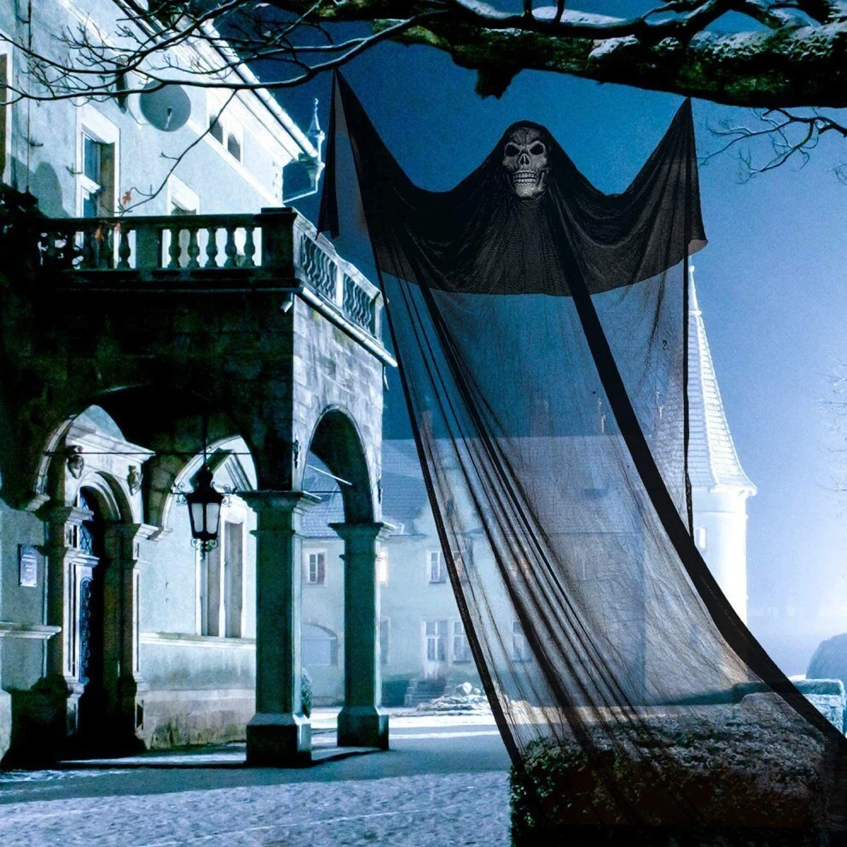 

1Pcs Halloween Spooky Hanging Ghost Features Skeleton Pendant 3-Meter Gauze Big Ghost for Eerie Party Decor