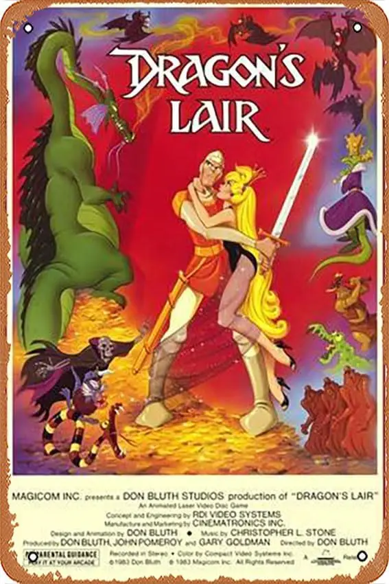 Metall-Blechschild – Dragon's Lair – Poster, Metallplakette, Café, Bar, Wanddekoration für Zuhause