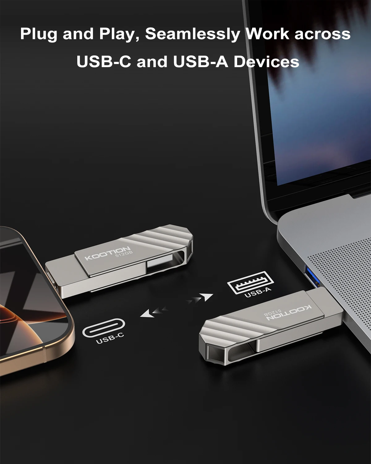 KOOTION U600 Solid State Pen Drive USB3.2 Gen 2 Type C Flash Drive 512GB 256GB 128GB Pendrive USB Stick for PC Smartphone Tablet