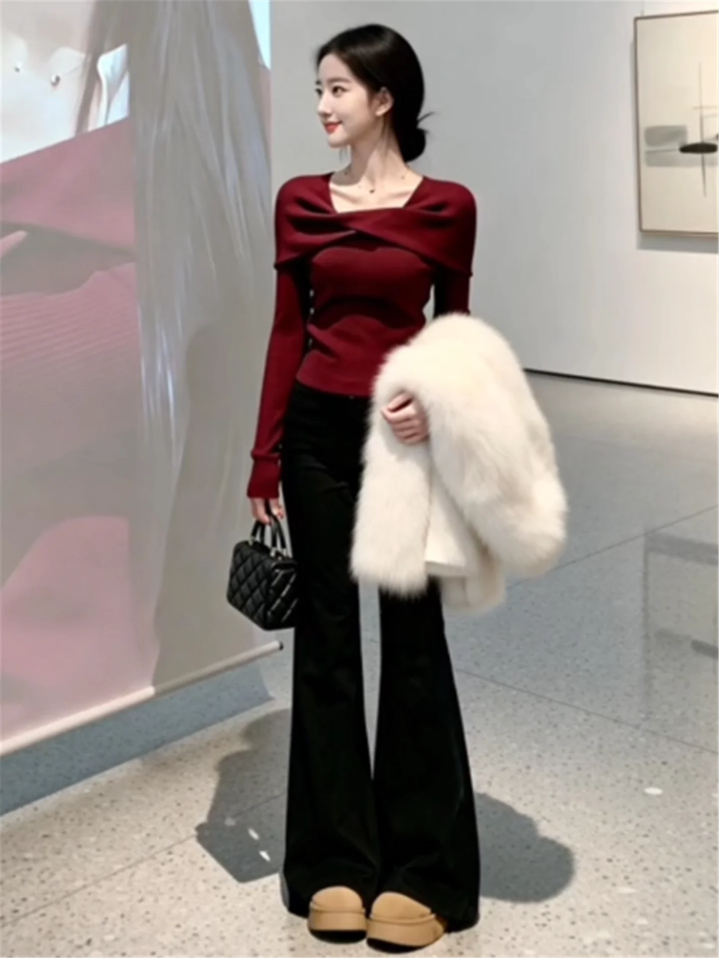 Extended High Waist Black Bell Bottom Jeans Women's Spring Loose Drapey Floor Length Wide Leg Pants Casual Style Cotton Denim